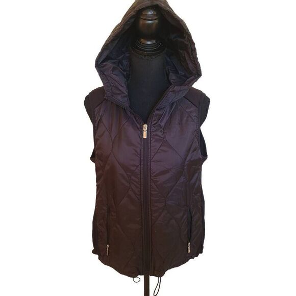 Kinesis Womens Black Quilted Hooded Zip Front Sleeveless Vest Small - Picture 1 of 13